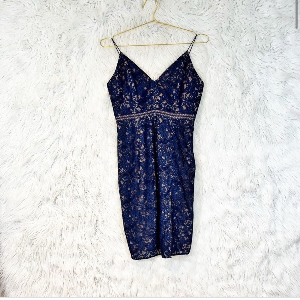 STYLESTALKER navy lace sheath dress